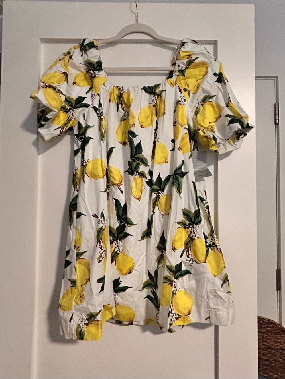 MELLODAY White Lemon Print Sundress with Puff Details